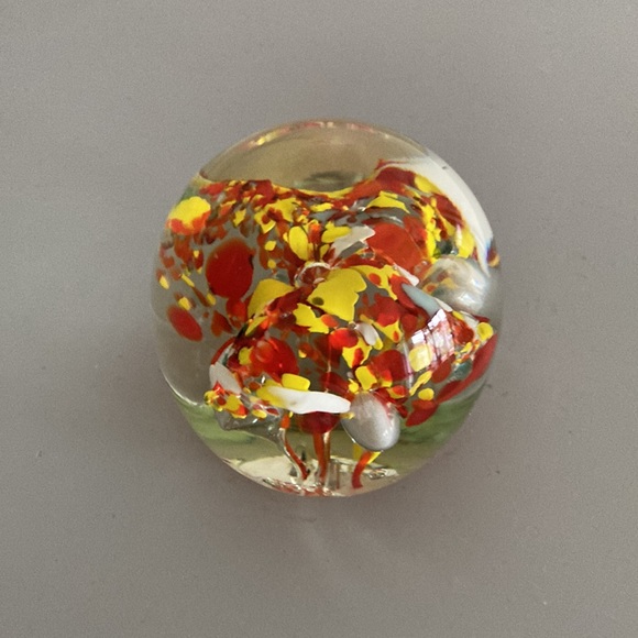 Large Vintage Glass Paperweight Hand Blown Floral Heavyweight 3 inch ball orange - Picture 7 of 9